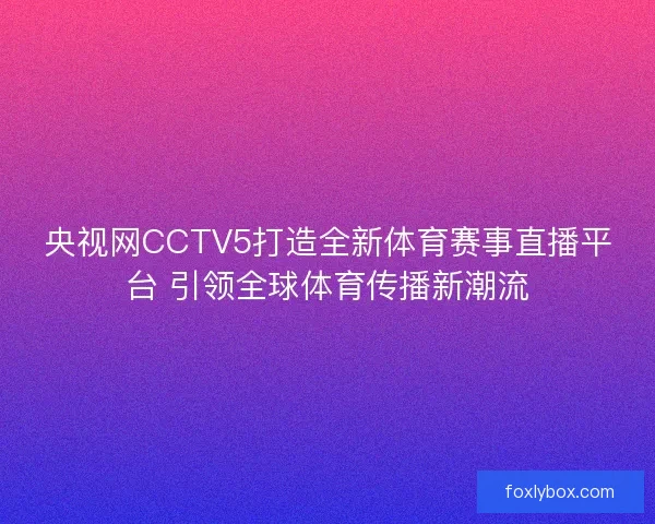 央视网CCTV5打造全新体育赛事直播平台 引领全球体育传播新潮流