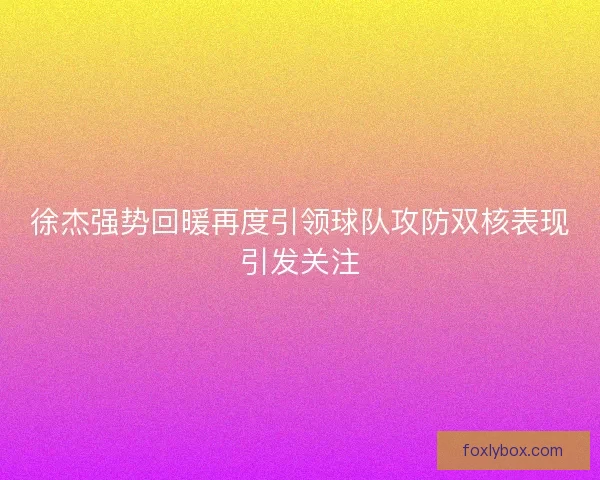 徐杰强势回暖再度引领球队攻防双核表现引发关注