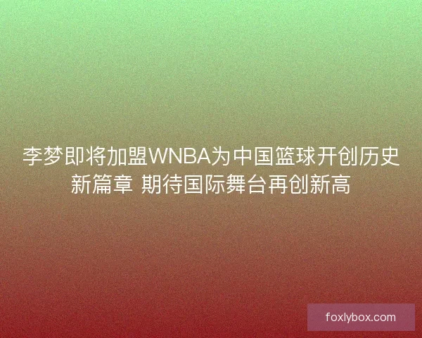 李梦即将加盟WNBA为中国篮球开创历史新篇章 期待国际舞台再创新高
