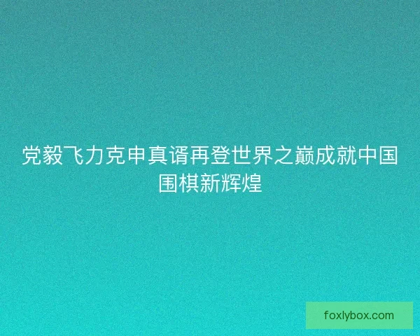 党毅飞力克申真谞再登世界之巅成就中国围棋新辉煌